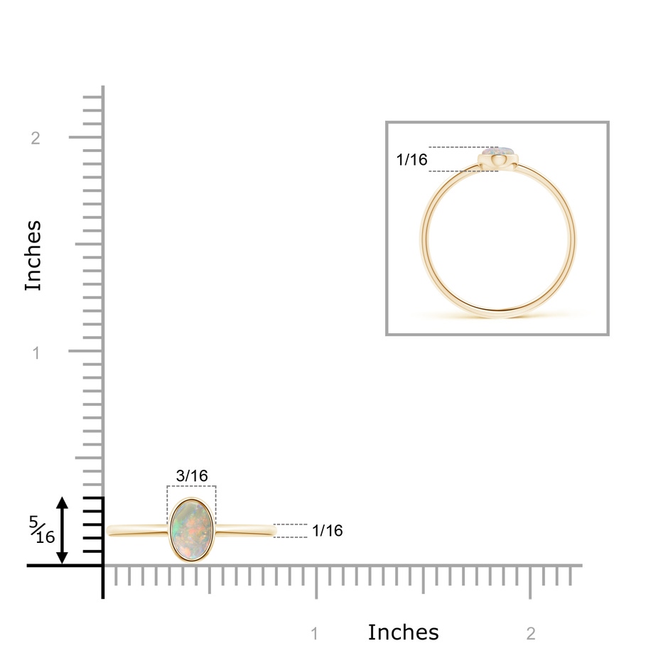 6x4mm AAAA Classic Bezel-Set Oval Opal Ring in 9K Yellow Gold ruler