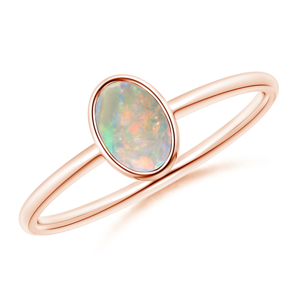 6x4mm AAAA Classic Bezel-Set Oval Opal Ring in Rose Gold