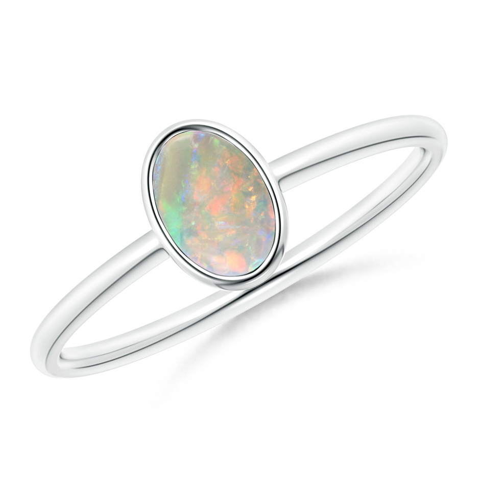 6x4mm AAAA Classic Bezel-Set Oval Opal Ring in White Gold 