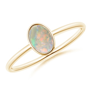 6x4mm AAAA Classic Bezel-Set Oval Opal Ring in Yellow Gold