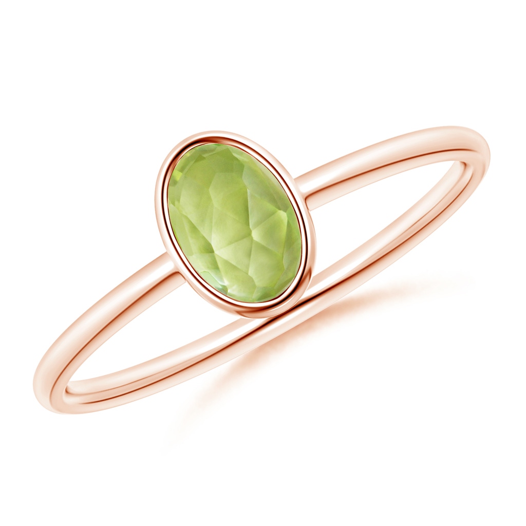 6x4mm AAA Classic Bezel-Set Oval Peridot Ring in Rose Gold