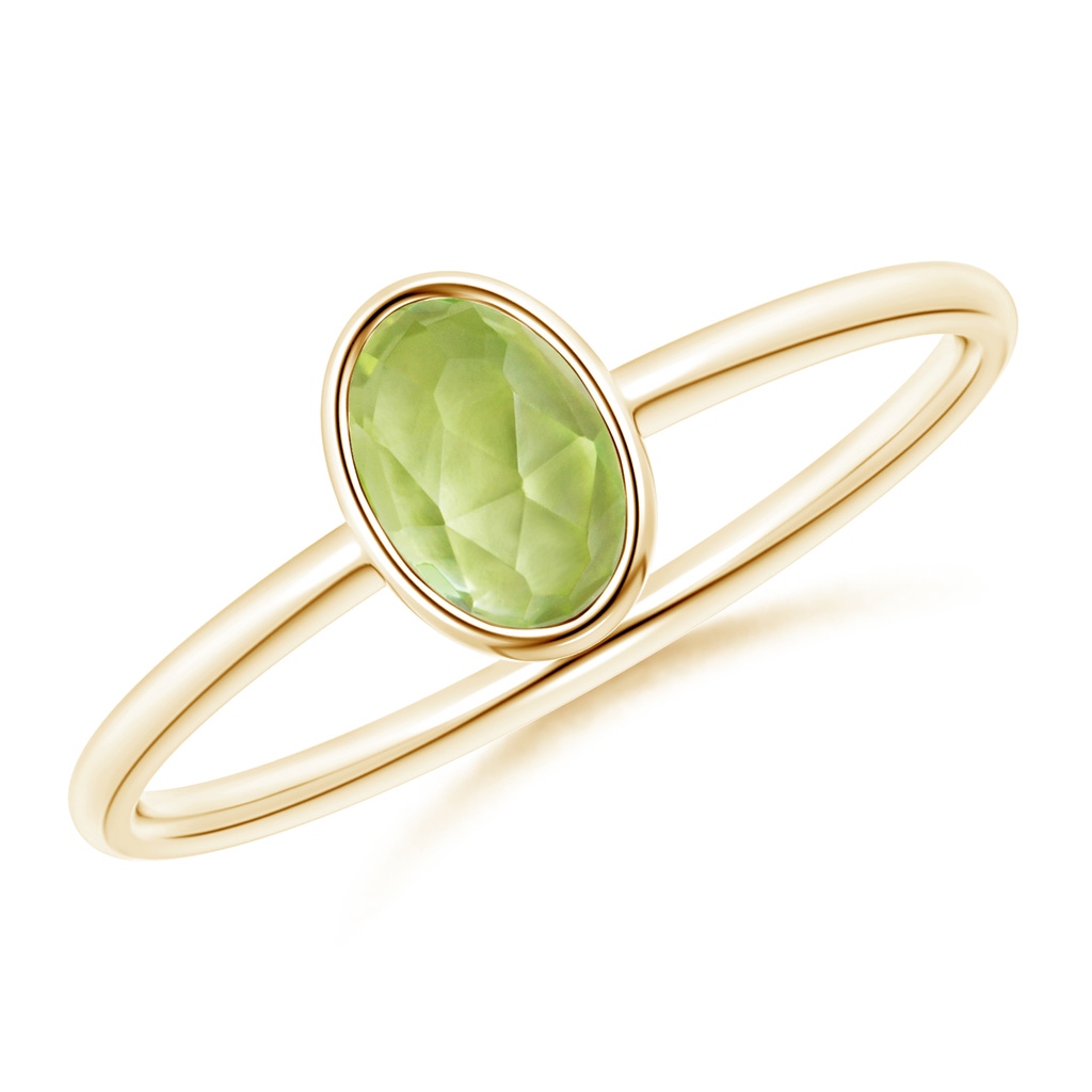 6x4mm AAA Classic Bezel-Set Oval Peridot Ring in Yellow Gold 