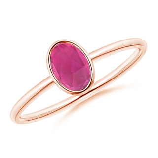 6x4mm AAA Classic Bezel-Set Oval Pink Tourmaline Ring in Rose Gold