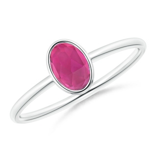 6x4mm AAA Classic Bezel-Set Oval Pink Tourmaline Ring in White Gold