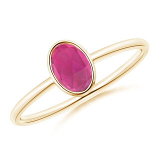 6x4mm AAA Classic Bezel-Set Oval Pink Tourmaline Ring in Yellow Gold