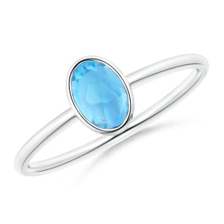 6x4mm AAA Classic Bezel-Set Oval Swiss Blue Topaz Ring in White Gold