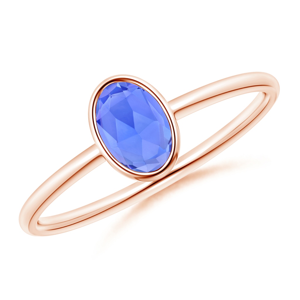 6x4mm AAA Classic Bezel-Set Oval Tanzanite Ring in Rose Gold