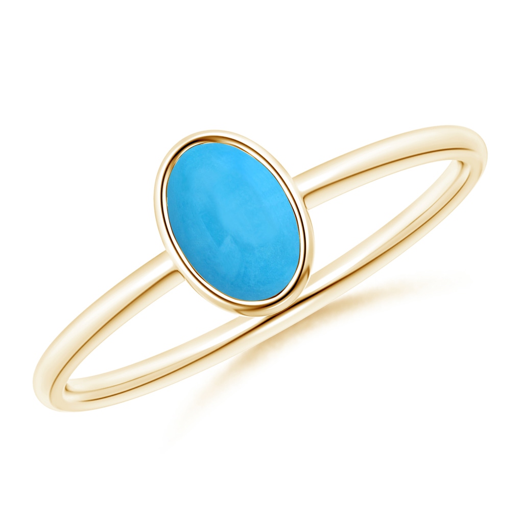 6x4mm AAA Classic Bezel-Set Oval Turquoise Ring in Yellow Gold