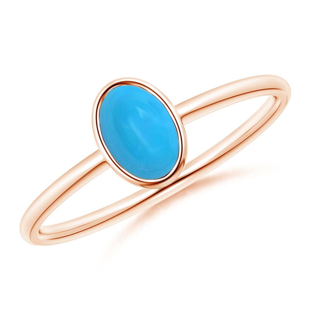 6x4mm AAAA Classic Bezel-Set Oval Turquoise Ring in Rose Gold