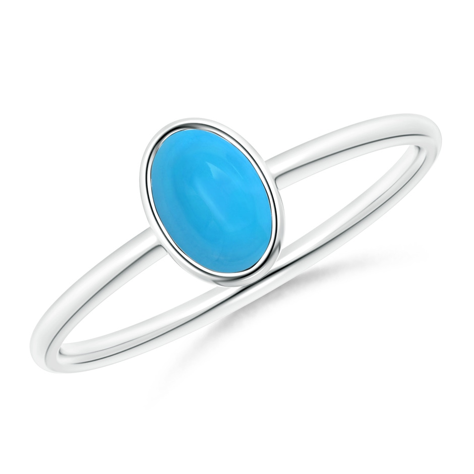 6x4mm AAAA Classic Bezel-Set Oval Turquoise Ring in White Gold 