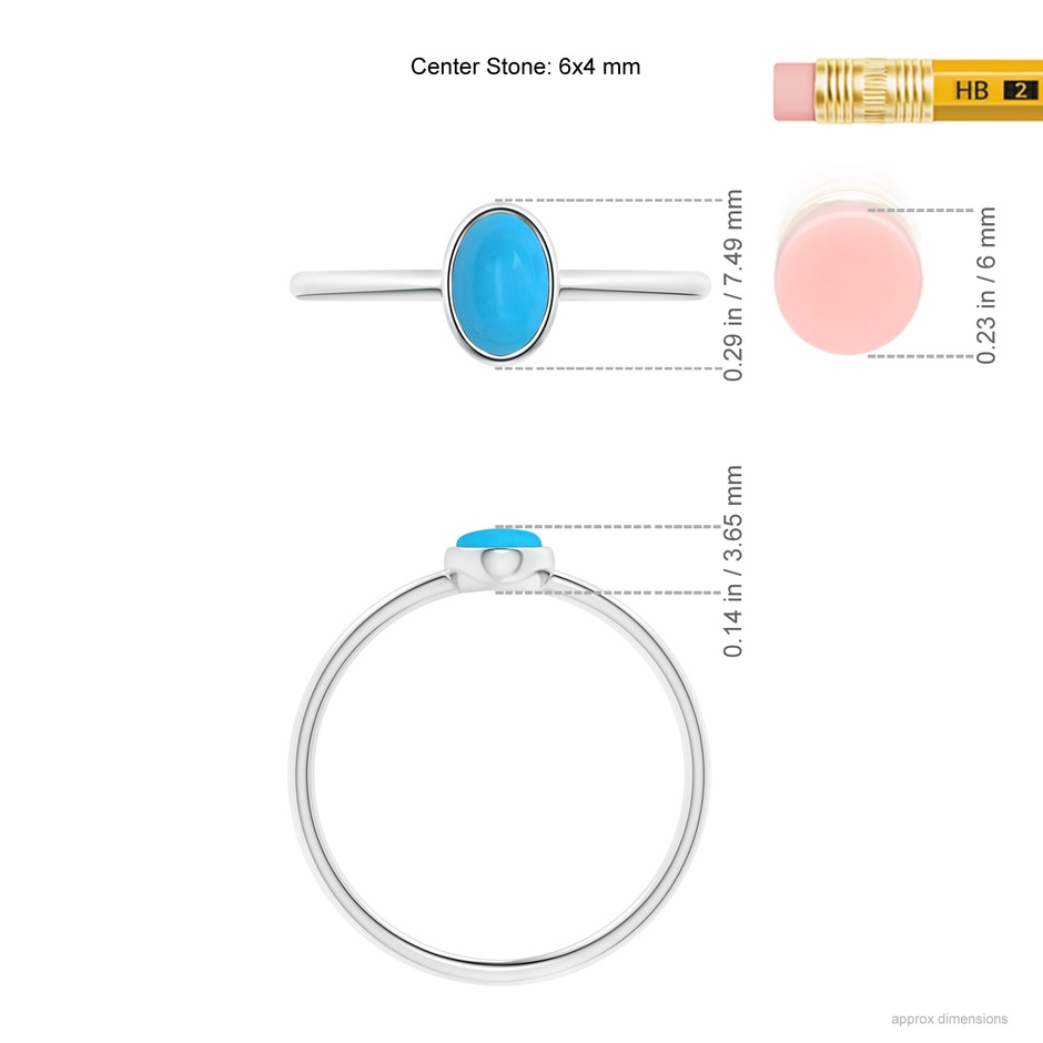 6x4mm AAAA Classic Bezel-Set Oval Turquoise Ring in White Gold ruler