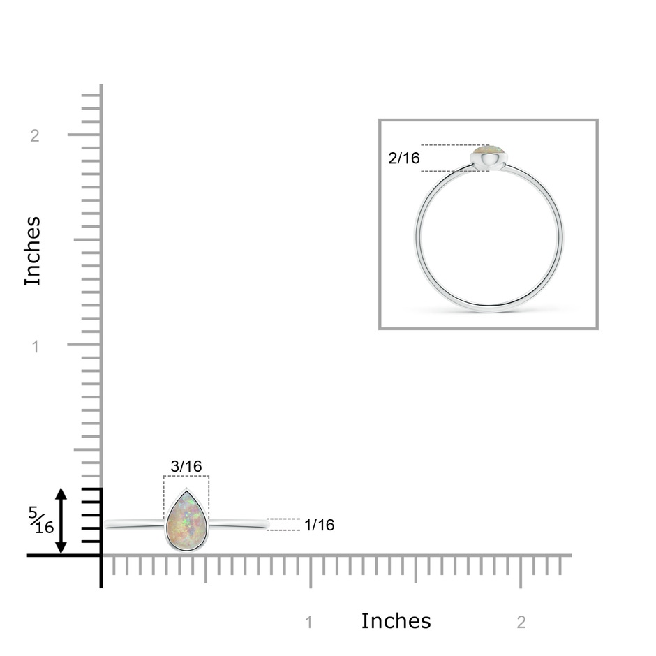 6x4mm AAAA Pear-Shaped Opal Solitaire Ring in S999 Silver ruler
