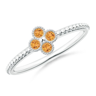 2mm AAA Citrine Four Leaf Clover Ring with Beaded Shank in White Gold