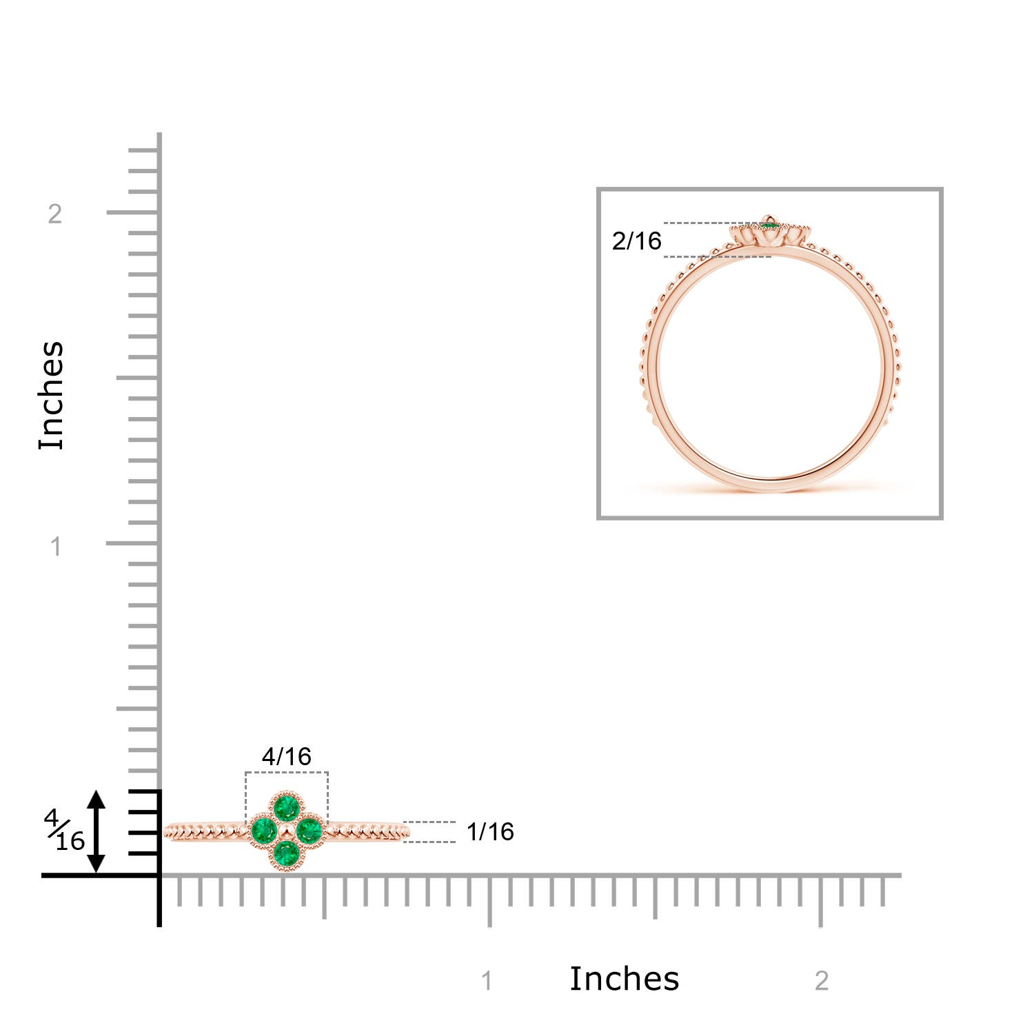 AAA - Emerald / 0.18 CT / 14 KT Rose Gold