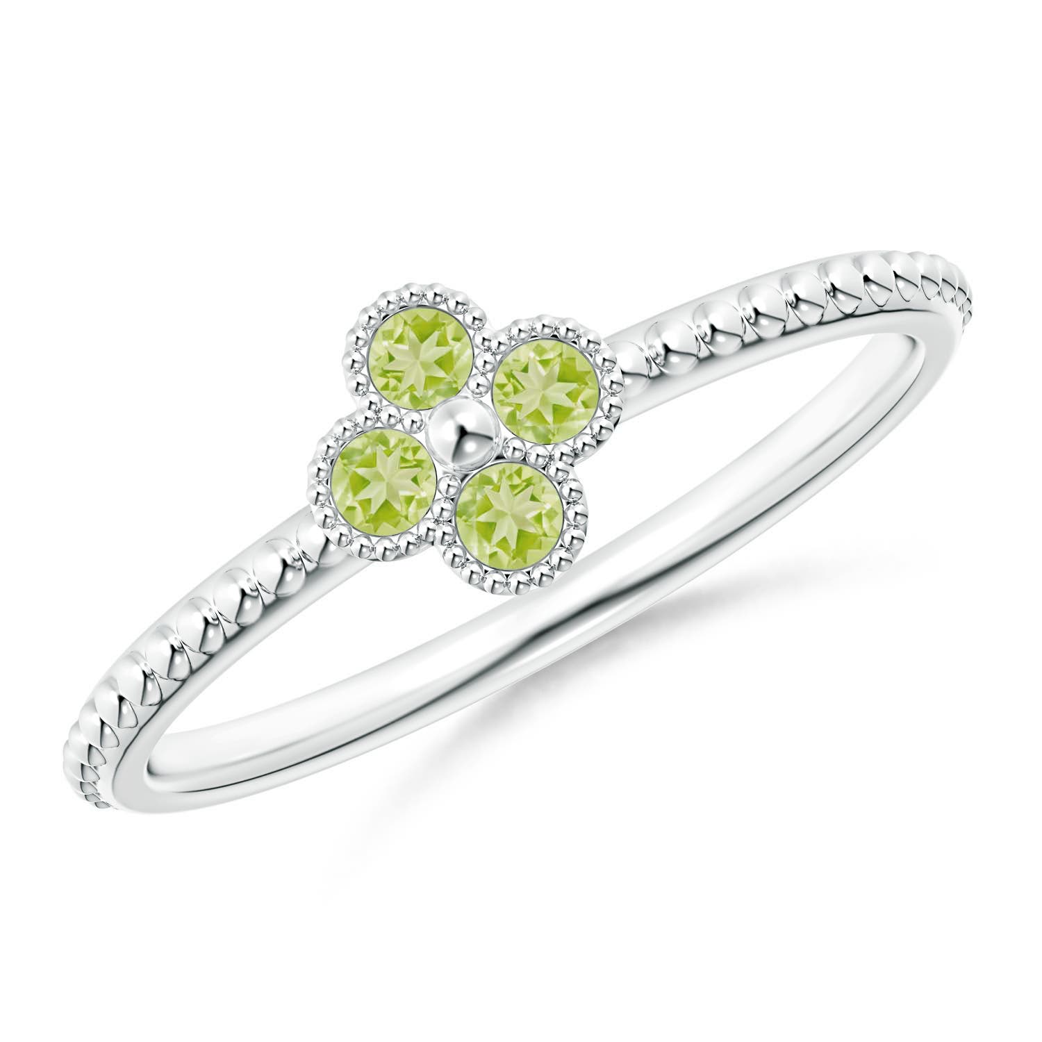 Peridot Four Leaf Clover Ring with Beaded Shank