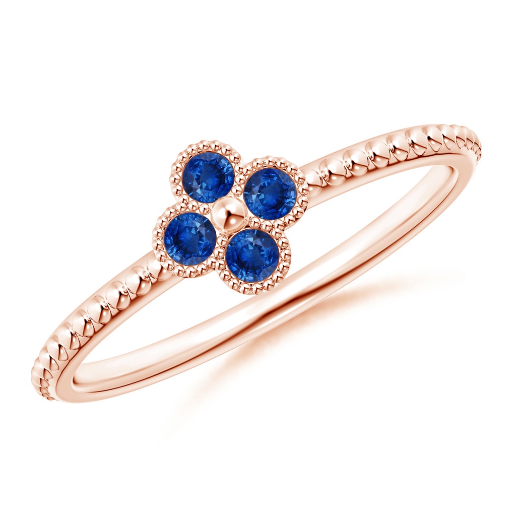 2mm AAA Sapphire Four Leaf Clover Ring with Beaded Shank in Rose Gold 