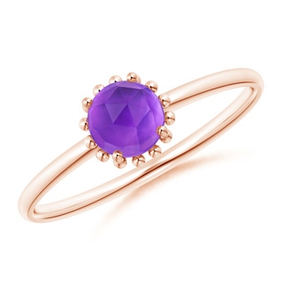 5mm AAA Solitaire Amethyst Ring with Beaded Halo in Rose Gold