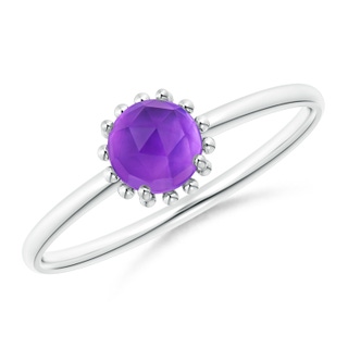 5mm AAA Solitaire Amethyst Ring with Beaded Halo in White Gold