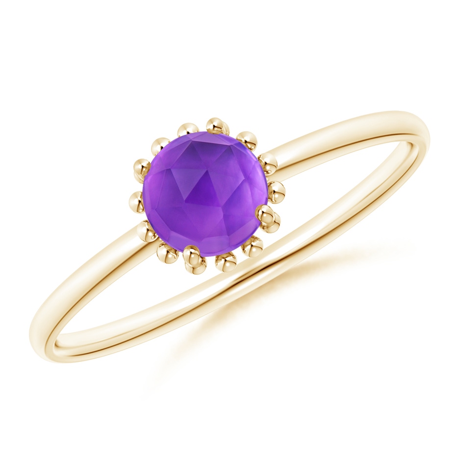 5mm AAA Solitaire Amethyst Ring with Beaded Halo in Yellow Gold 