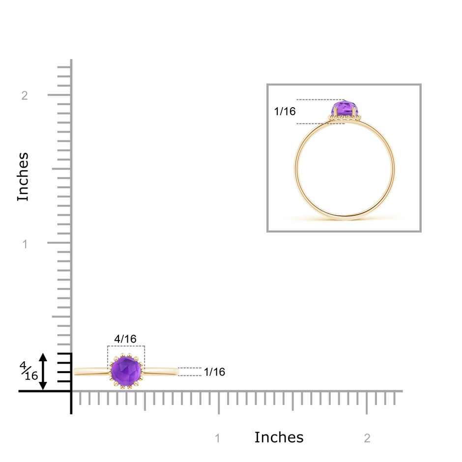 5mm AAA Solitaire Amethyst Ring with Beaded Halo in Yellow Gold ruler
