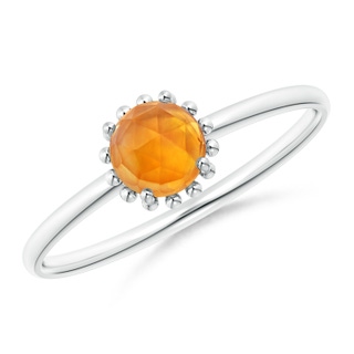 5mm AAA Solitaire Citrine Ring with Beaded Halo in White Gold