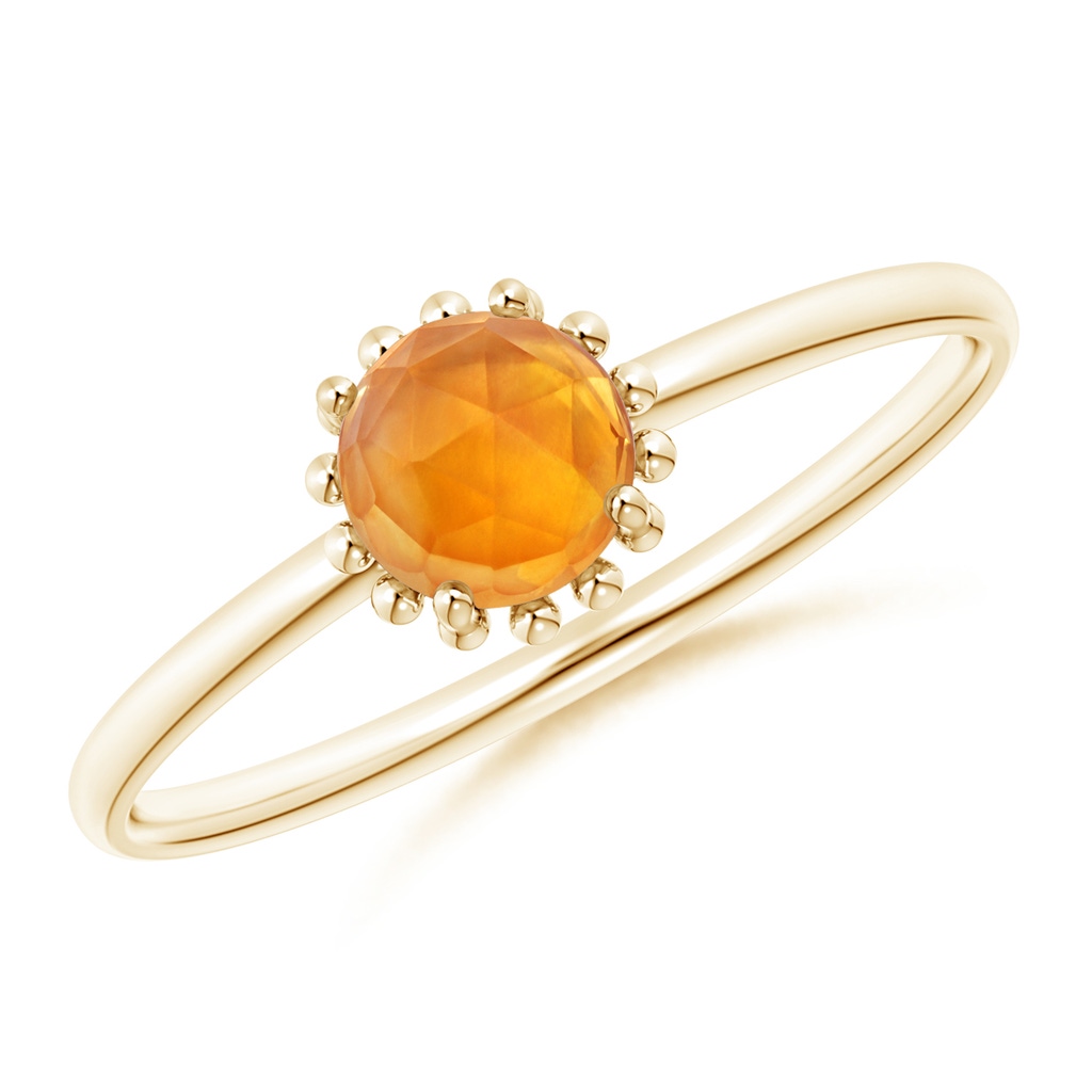 5mm AAA Solitaire Citrine Ring with Beaded Halo in Yellow Gold 