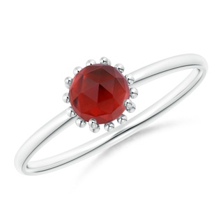 5mm AAA Solitaire Garnet Ring with Beaded Halo in 9K White Gold