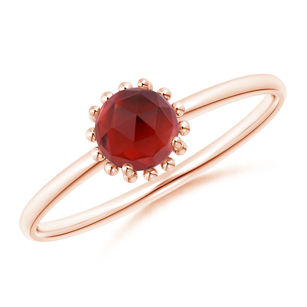 5mm AAA Solitaire Garnet Ring with Beaded Halo in Rose Gold