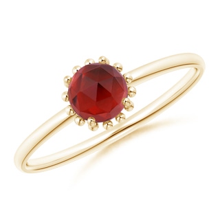 5mm AAA Solitaire Garnet Ring with Beaded Halo in Yellow Gold
