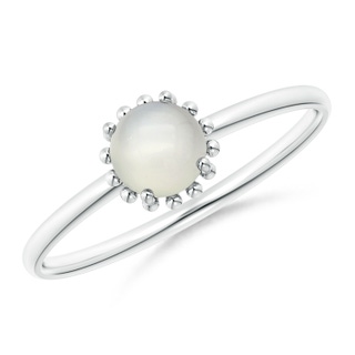 5mm AAA Solitaire Moonstone Ring with Beaded Halo in White Gold