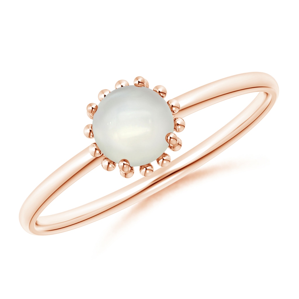 5mm AAAA Solitaire Moonstone Ring with Beaded Halo in Rose Gold