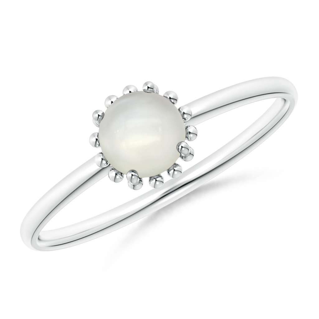 5mm AAAA Solitaire Moonstone Ring with Beaded Halo in White Gold