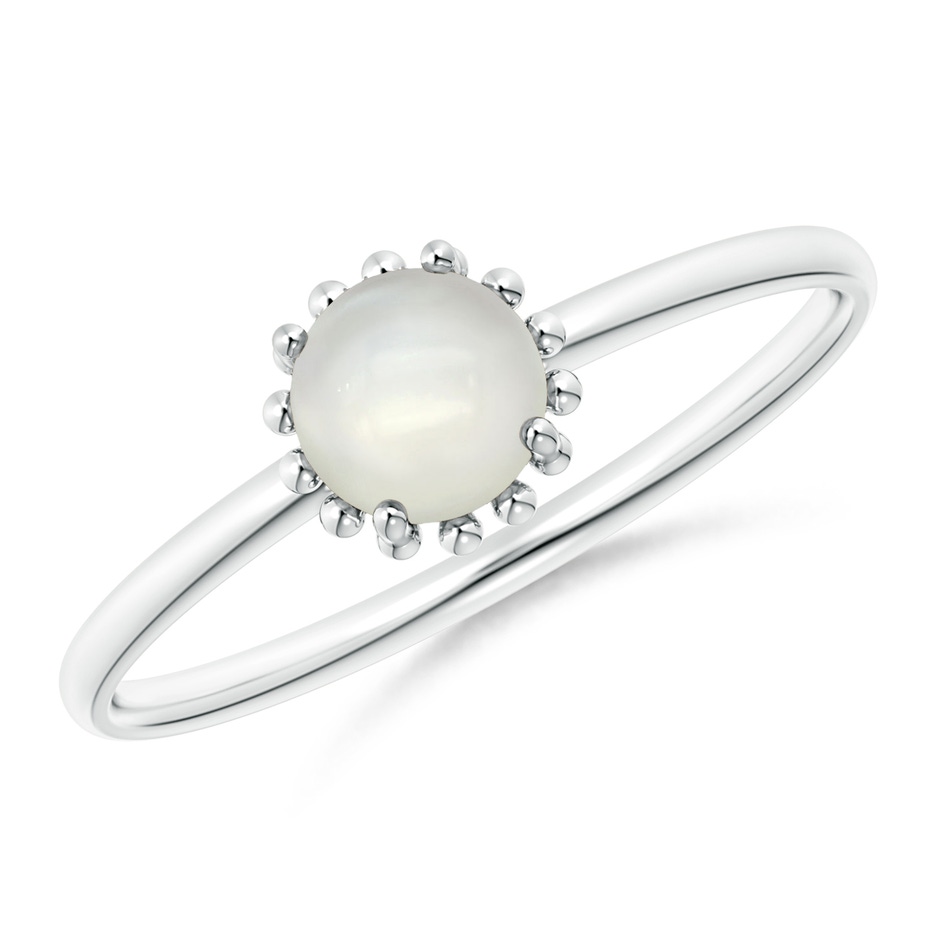 5mm AAAA Solitaire Moonstone Ring with Beaded Halo in White Gold 