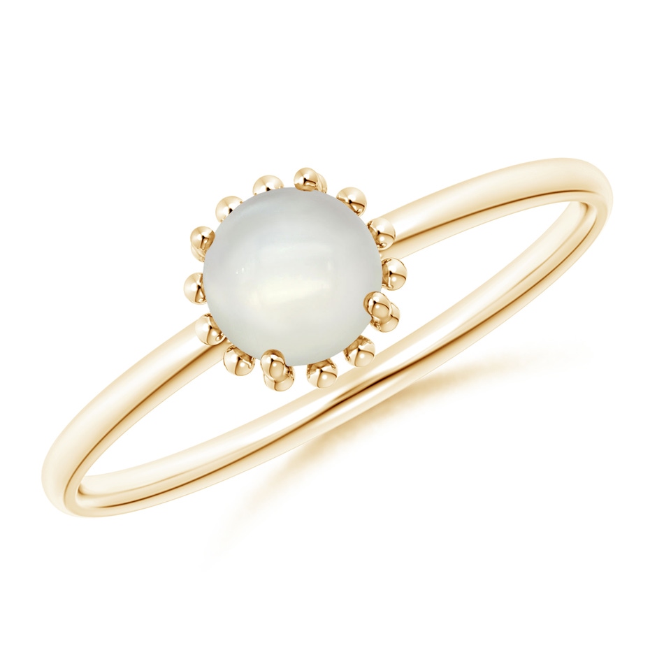 5mm AAAA Solitaire Moonstone Ring with Beaded Halo in Yellow Gold 