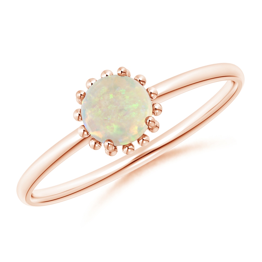 5mm AAA Solitaire Opal Ring with Beaded Halo in Rose Gold