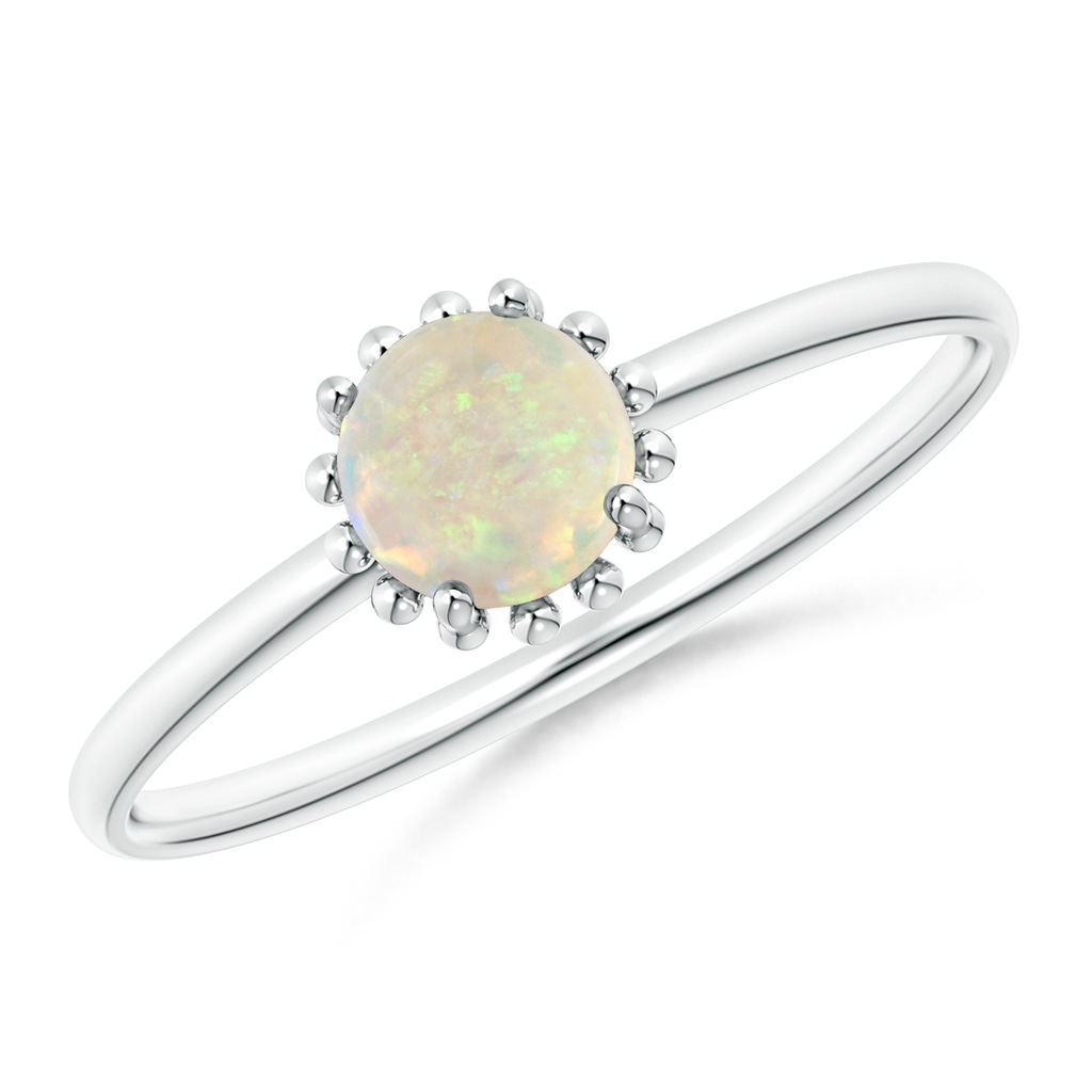 5mm AAA Solitaire Opal Ring with Beaded Halo in White Gold