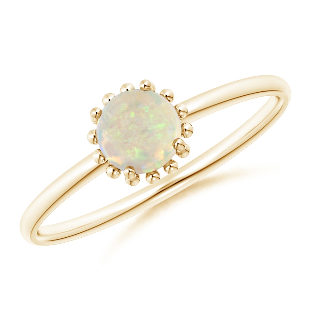 5mm AAA Solitaire Opal Ring with Beaded Halo in Yellow Gold