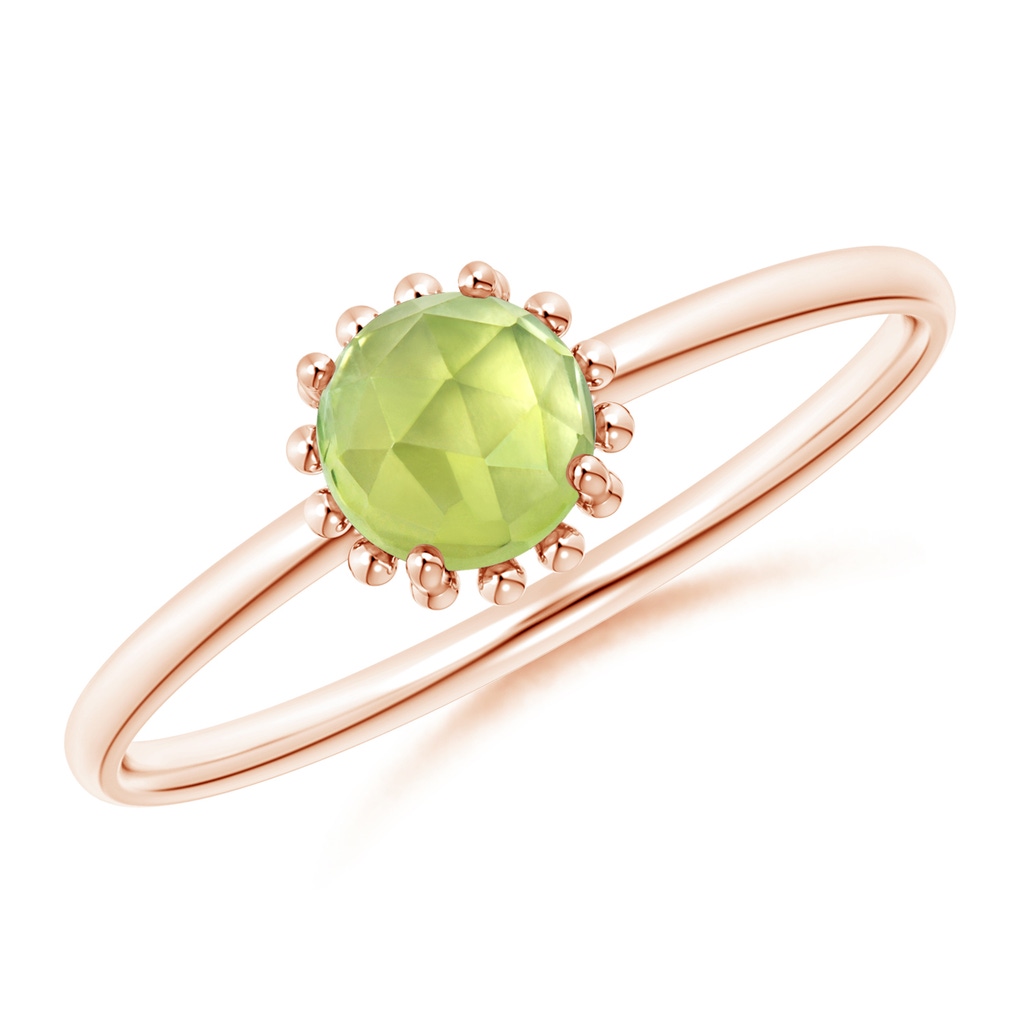 5mm AAA Solitaire Peridot Ring with Beaded Halo in Rose Gold