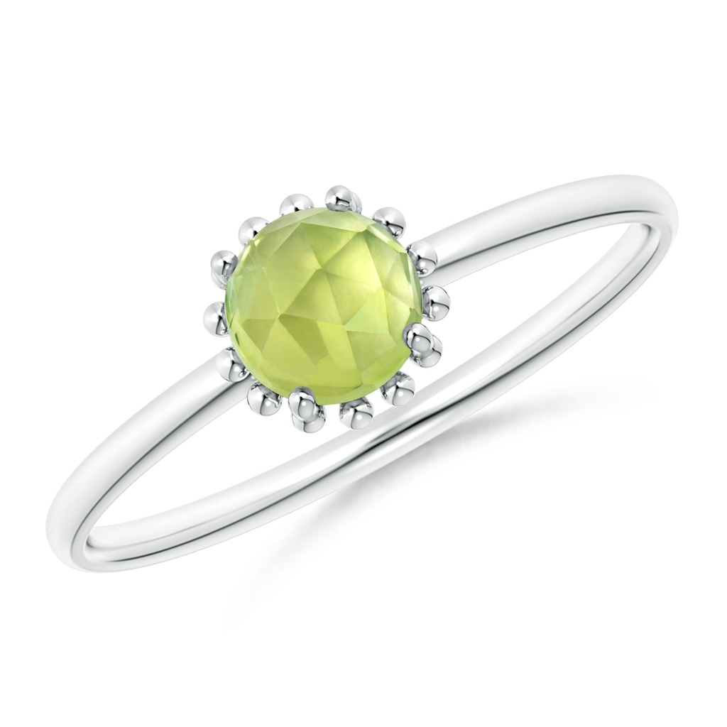 5mm AAA Solitaire Peridot Ring with Beaded Halo in White Gold