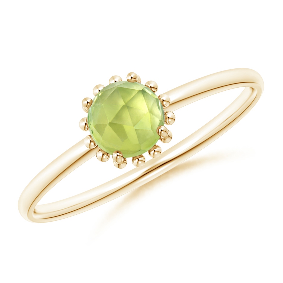 5mm AAA Solitaire Peridot Ring with Beaded Halo in Yellow Gold 