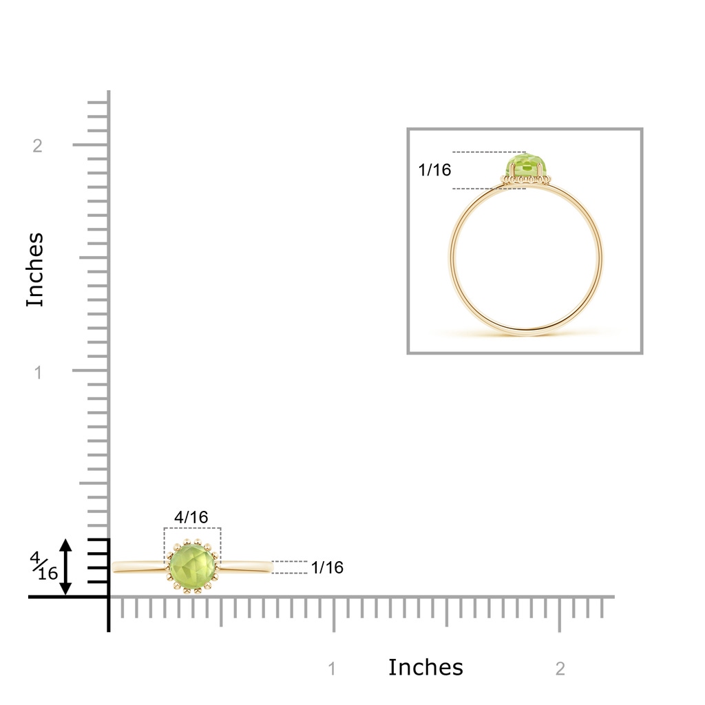 5mm AAA Solitaire Peridot Ring with Beaded Halo in Yellow Gold Product Image