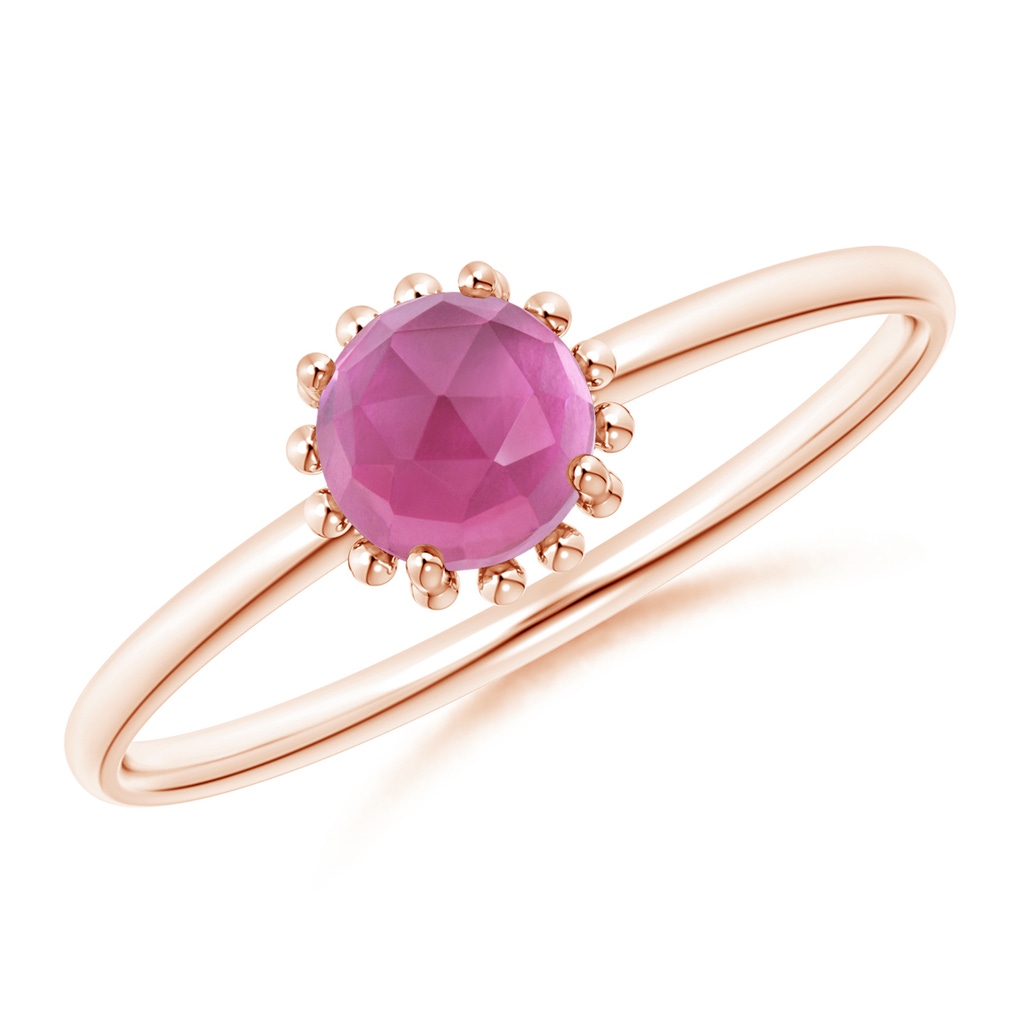 5mm AAA Solitaire Pink Tourmaline Ring with Beaded Halo in Rose Gold