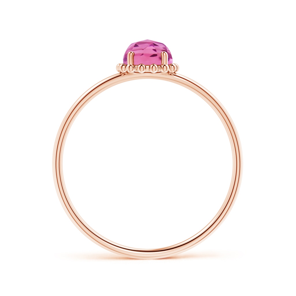 5mm AAA Solitaire Pink Tourmaline Ring with Beaded Halo in Rose Gold Product Image
