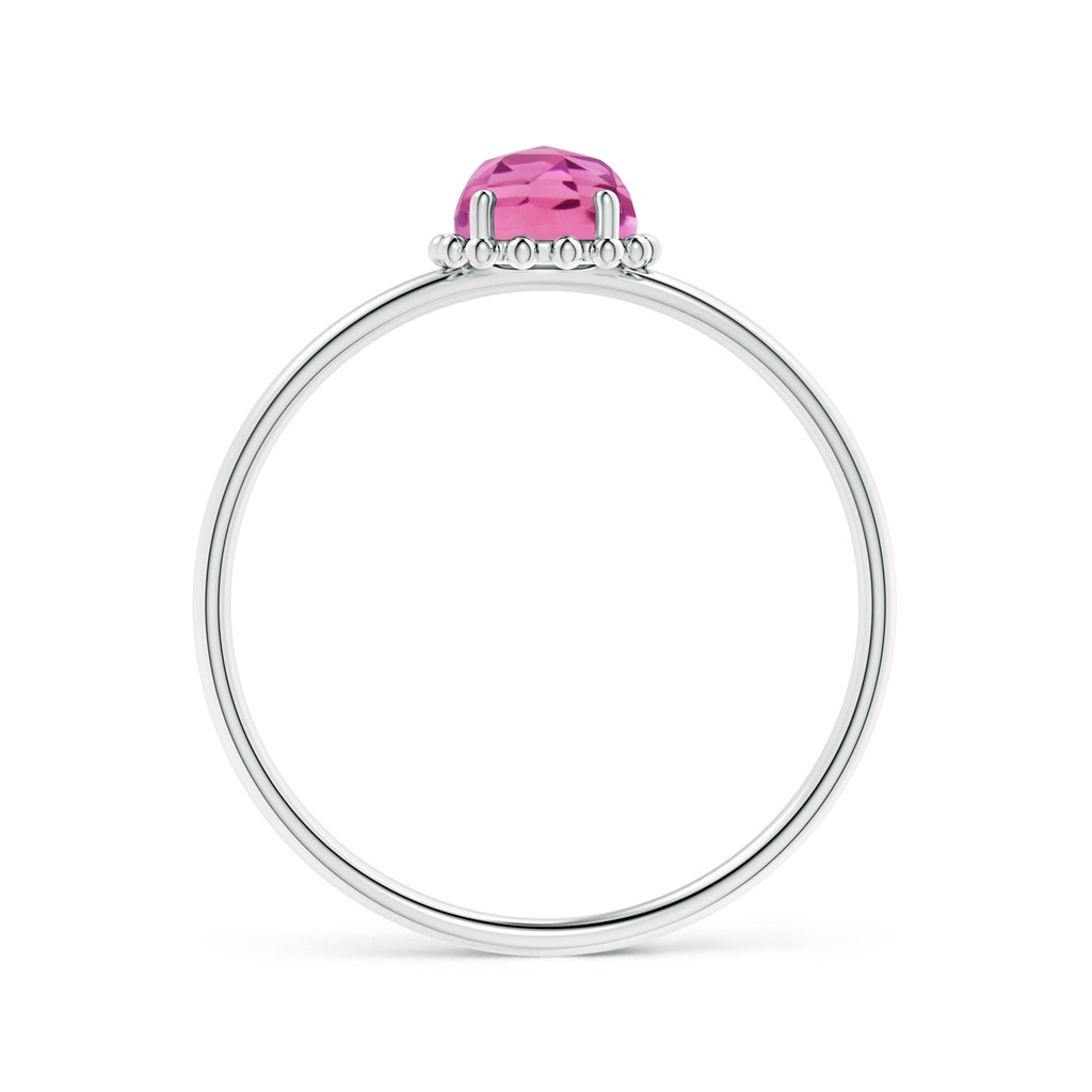 5mm AAA Solitaire Pink Tourmaline Ring with Beaded Halo in White Gold Product Image