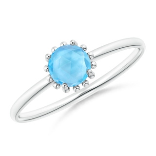 5mm AAA Solitaire Swiss Blue Topaz Ring with Beaded Halo in 9K White Gold