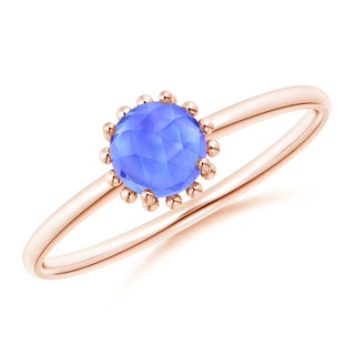 5mm AAA Solitaire Tanzanite Ring with Beaded Halo in Rose Gold