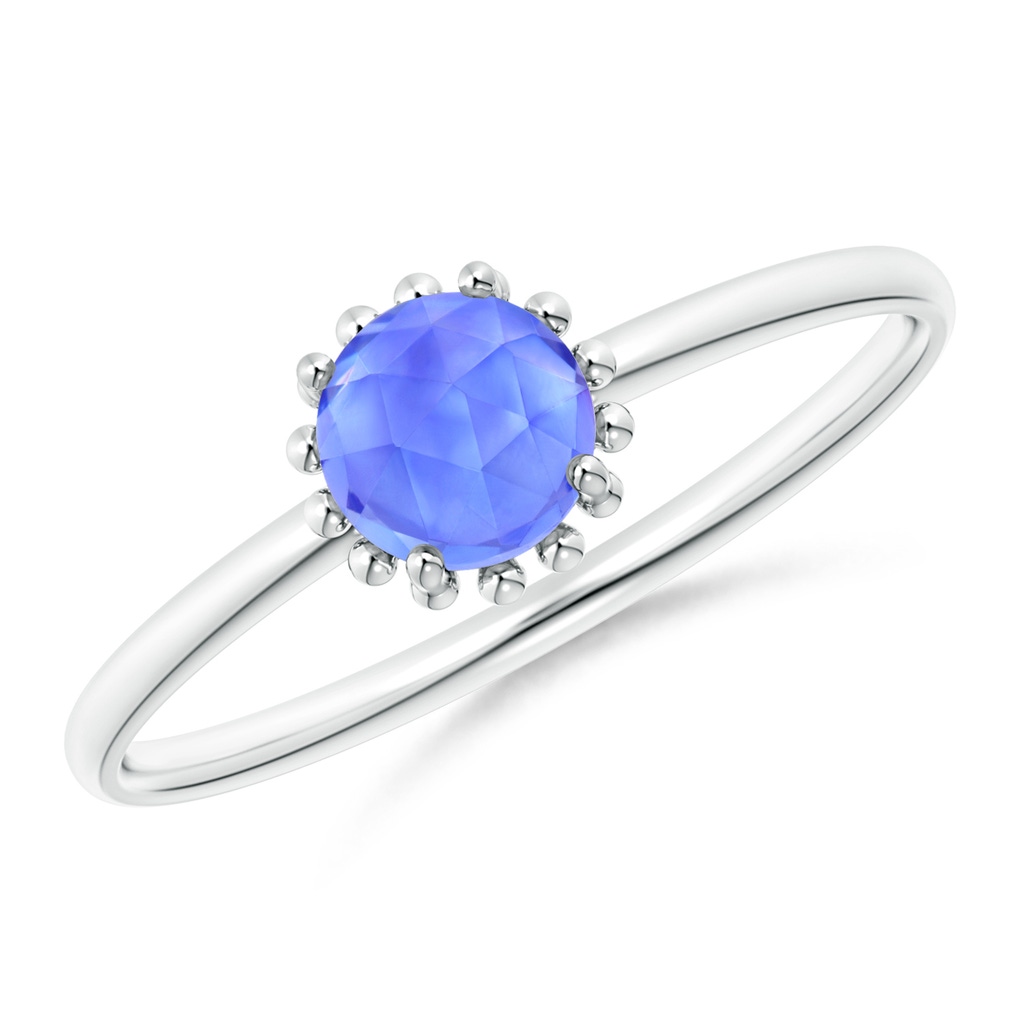 5mm AAA Solitaire Tanzanite Ring with Beaded Halo in White Gold