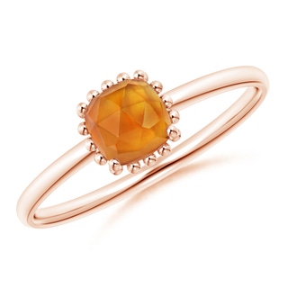 5mm AAA Classic Cushion Citrine Ring with Beaded Halo in Rose Gold