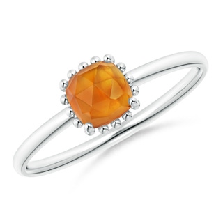 5mm AAA Classic Cushion Citrine Ring with Beaded Halo in White Gold