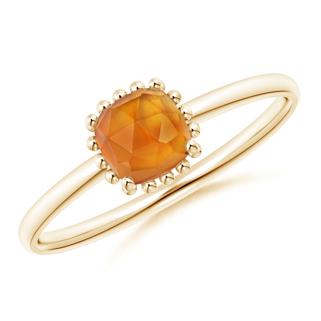 5mm AAA Classic Cushion Citrine Ring with Beaded Halo in Yellow Gold 